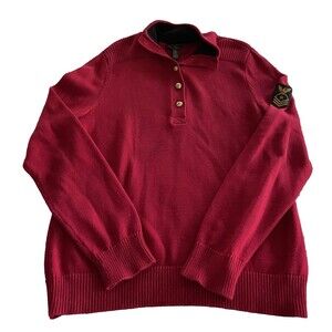 LRL Lauren Jeans Co Ralph Lauren Red Qtr Button Sweater Military Patch Ladies XL